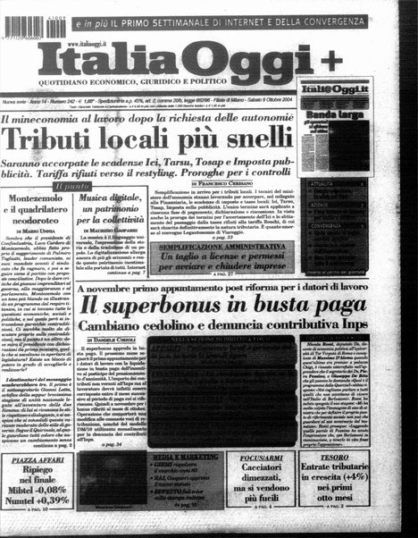 Italia oggi : quotidiano di economia finanza e politica